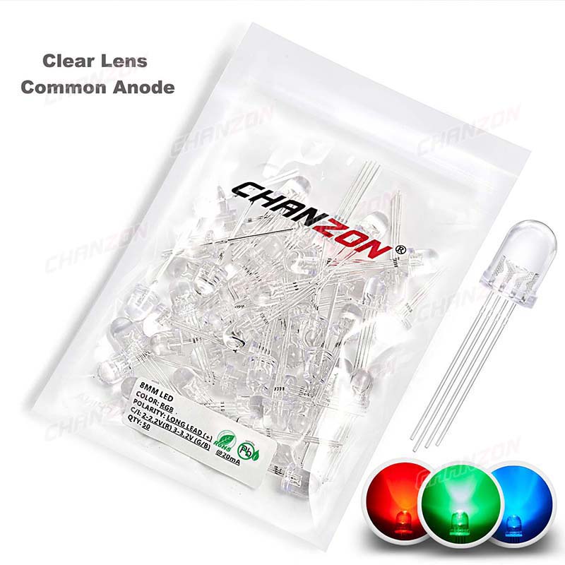 50pcs 8mm RGB LED Emitting Dio - Science And Hobby recension och pris